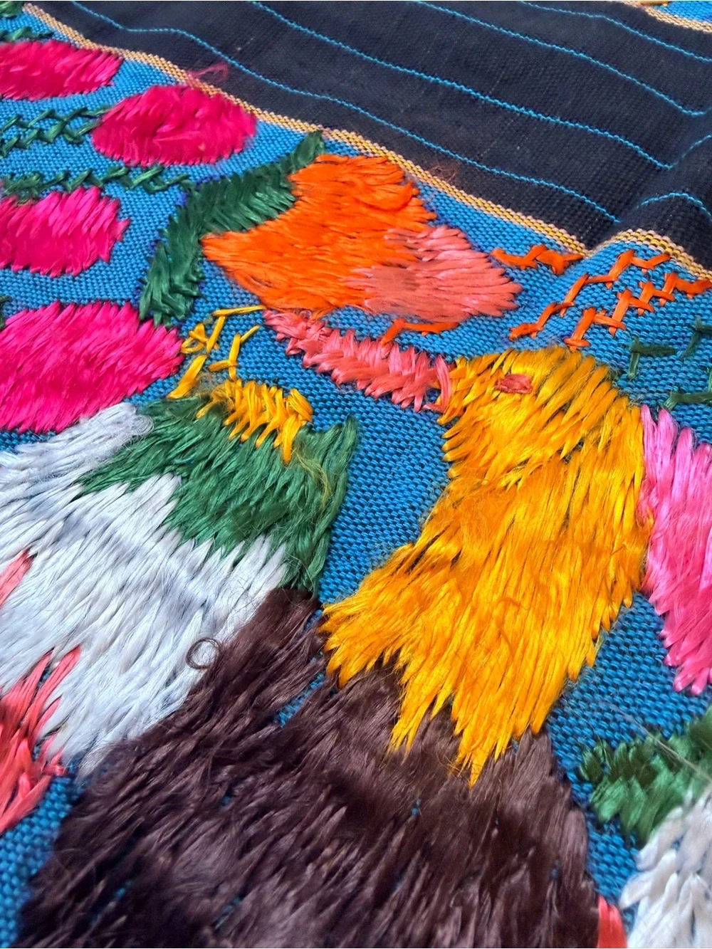 Vintage Mexican Folk Art Tapestry- Hand Embroidered Nahua Acatlán Enredo 74”x38”
